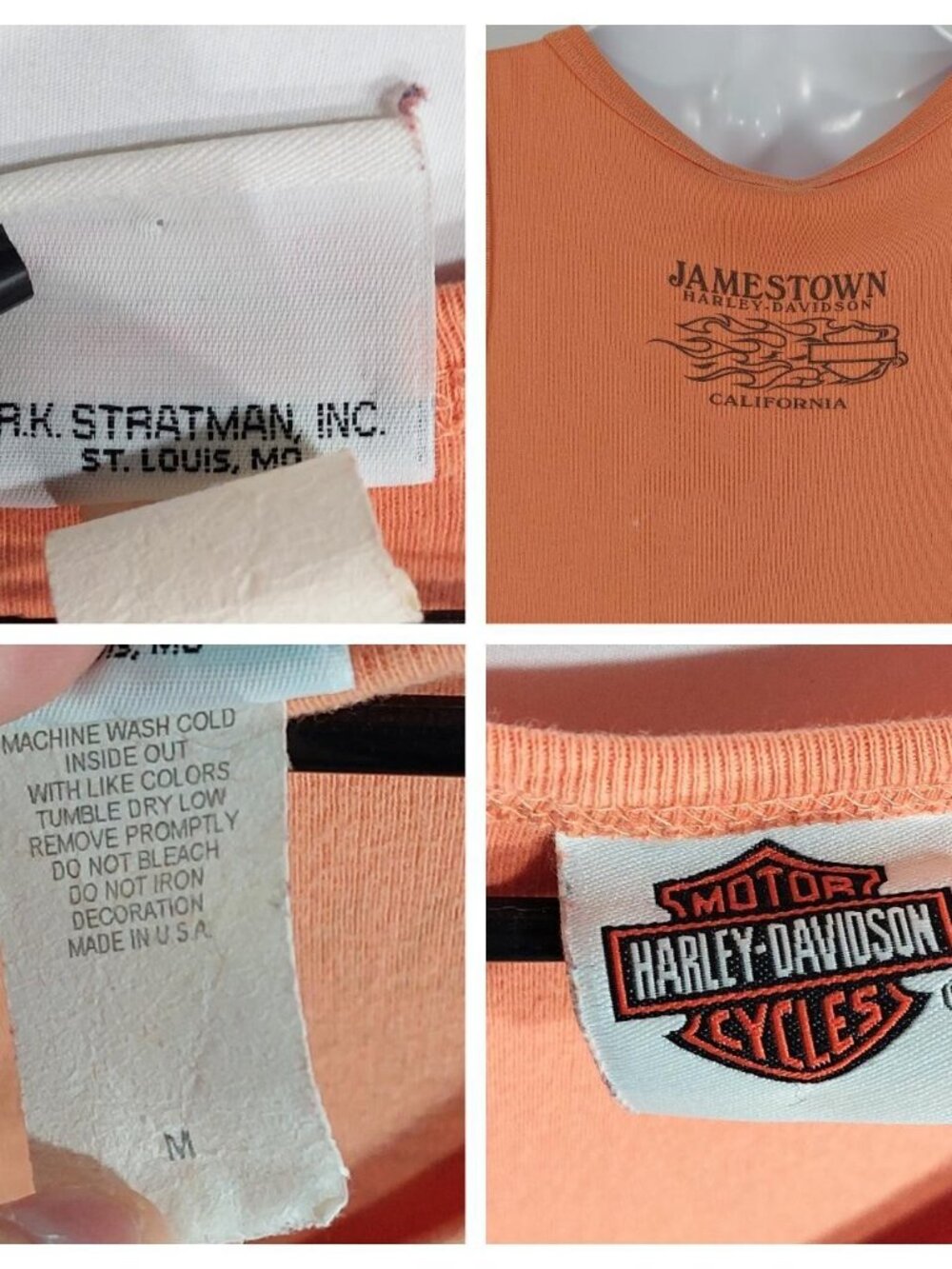 Vtg Y2k Harley Davidson Women's Bedazzled Orange Tank Top Eagle Flame Roses Sz M - Picture 3 of 8